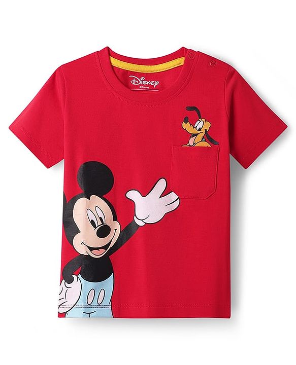 Babyhug Disney Single Jersey Knit Half Sleeves T-Shirt & Shorts Set with Mickey Mouse Graphic & Pocket Detailing - Red
