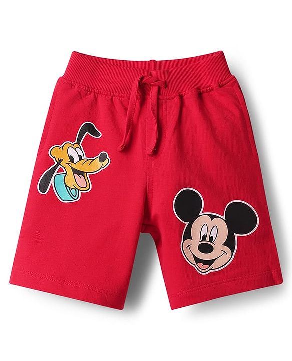 Babyhug Disney Single Jersey Knit Half Sleeves T-Shirt & Shorts Set with Mickey Mouse Graphic & Pocket Detailing - Red