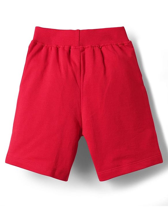 Babyhug Disney Single Jersey Knit Half Sleeves T-Shirt & Shorts Set with Mickey Mouse Graphic & Pocket Detailing - Red