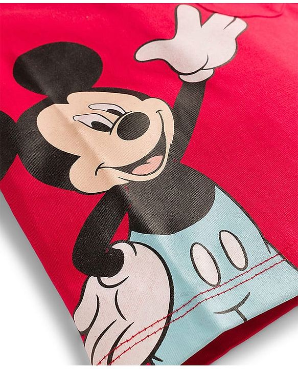 Babyhug Disney Single Jersey Knit Half Sleeves T-Shirt & Shorts Set with Mickey Mouse Graphic & Pocket Detailing - Red