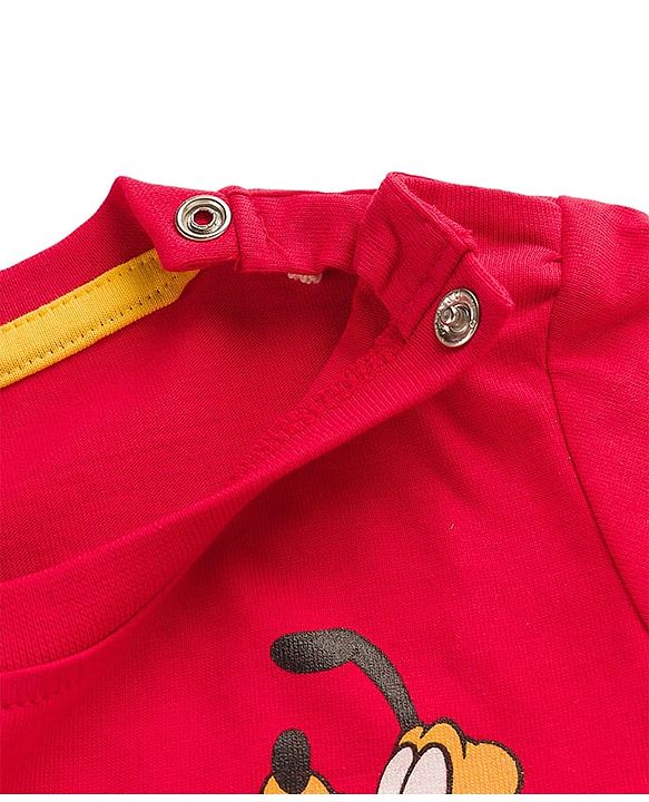 Babyhug Disney Single Jersey Knit Half Sleeves T-Shirt & Shorts Set with Mickey Mouse Graphic & Pocket Detailing - Red