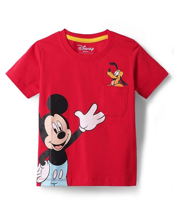 Babyhug Disney Single Jersey Knit Half Sleeves T-Shirt & Shorts Set with Mickey Mouse Graphic & Pocket Detailing - Red