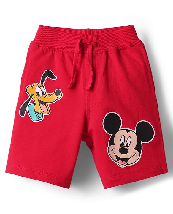 Babyhug Disney Single Jersey Knit Half Sleeves T-Shirt & Shorts Set with Mickey Mouse Graphic & Pocket Detailing - Red