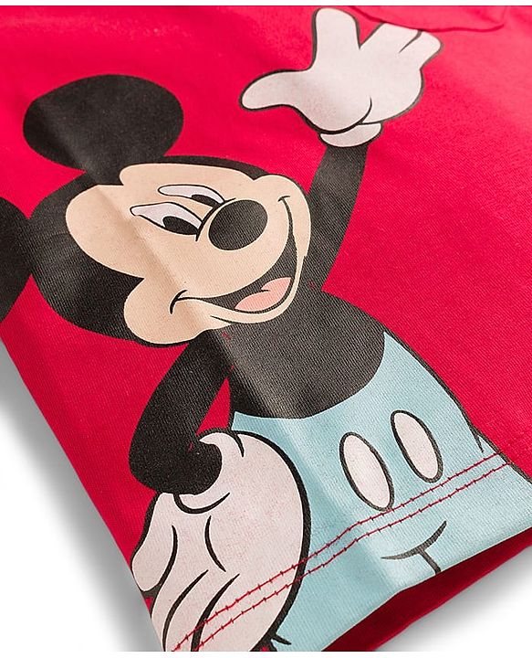 Babyhug Disney Single Jersey Knit Half Sleeves T-Shirt & Shorts Set with Mickey Mouse Graphic & Pocket Detailing - Red