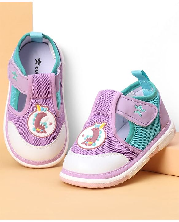 Cute Walk by Babyhug Velcro Closure Casual Shoes With Animal Applique - Purple
