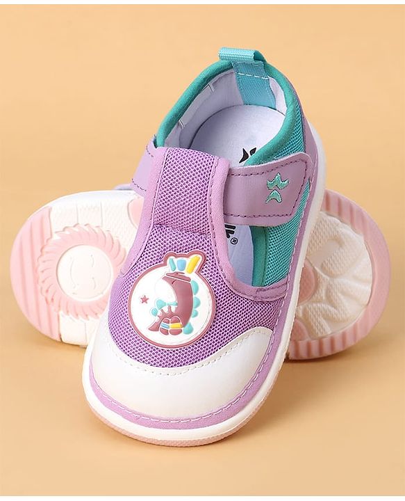 Cute Walk by Babyhug Velcro Closure Casual Shoes With Animal Applique - Purple