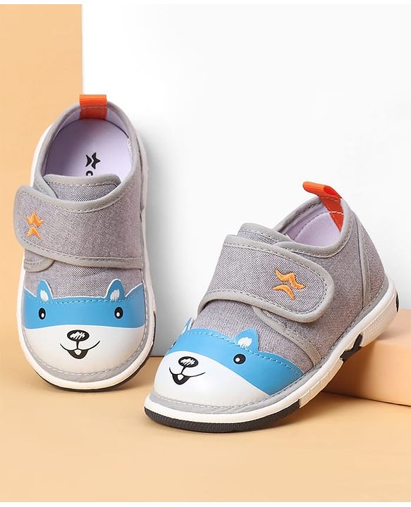 Cute Walk by Babyhug Casual Shoes With Velcro Closure & Bunny Face Applique - Grey