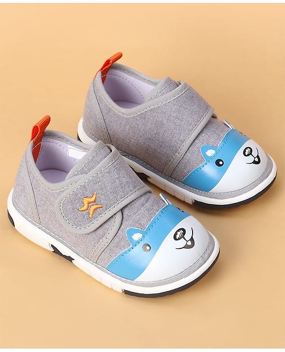 Cute Walk by Babyhug Casual Shoes With Velcro Closure & Bunny Face Applique - Grey