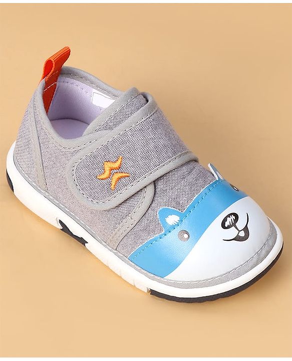 Cute Walk by Babyhug Casual Shoes With Velcro Closure & Bunny Face Applique - Grey
