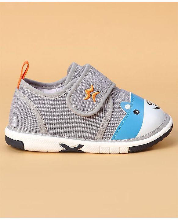 Cute Walk by Babyhug Casual Shoes With Velcro Closure & Bunny Face Applique - Grey