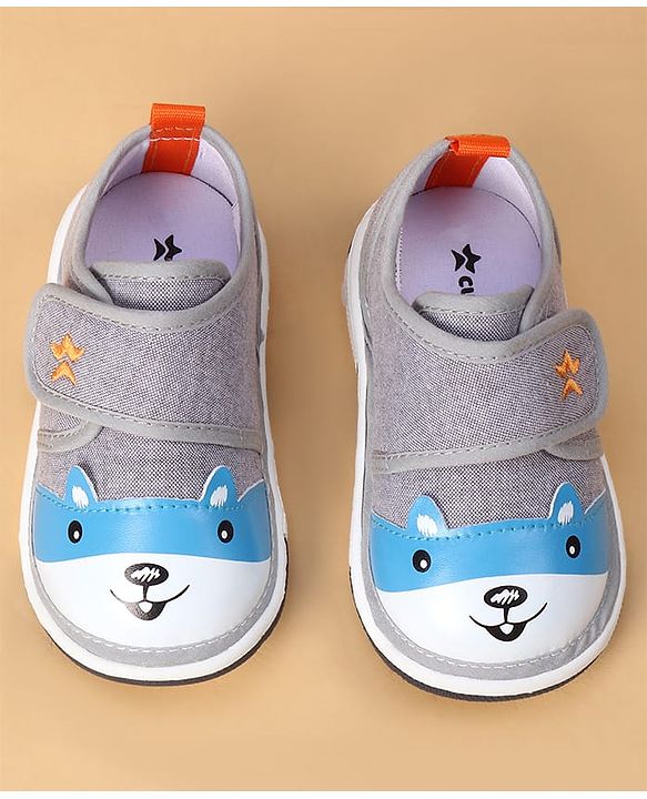 Cute Walk by Babyhug Casual Shoes With Velcro Closure & Bunny Face Applique - Grey