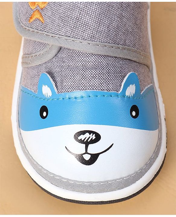 Cute Walk by Babyhug Casual Shoes With Velcro Closure & Bunny Face Applique - Grey