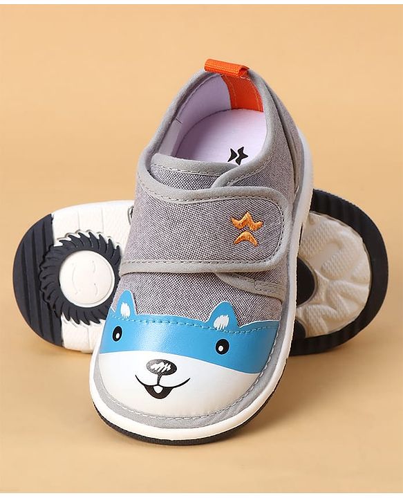 Cute Walk by Babyhug Casual Shoes With Velcro Closure & Bunny Face Applique - Grey