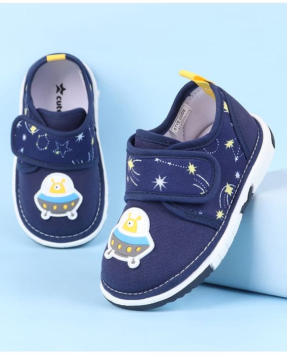 Cute Walk by Babyhug Velcro Closure Casual Shoes With Space Theme Print & Applique - Navy Blue