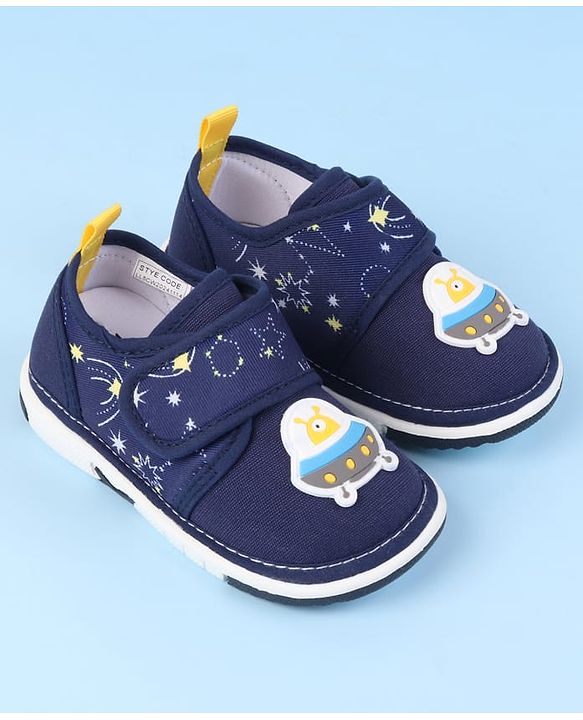Cute Walk by Babyhug Velcro Closure Casual Shoes With Space Theme Print & Applique - Navy Blue