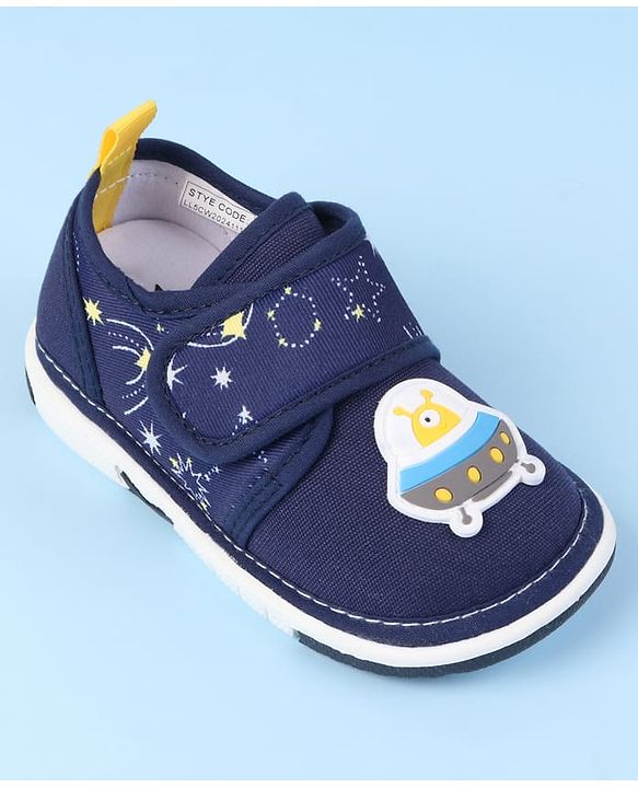 Cute Walk by Babyhug Velcro Closure Casual Shoes With Space Theme Print & Applique - Navy Blue