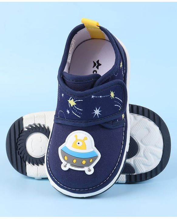 Cute Walk by Babyhug Velcro Closure Casual Shoes With Space Theme Print & Applique - Navy Blue