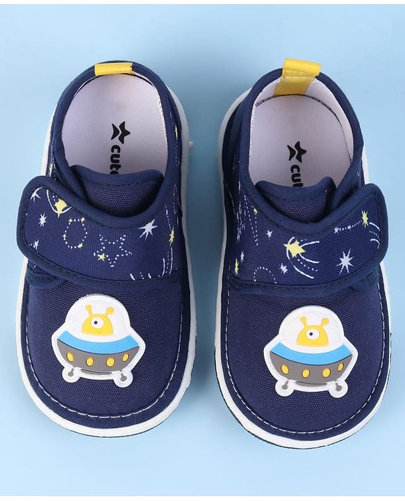 Cute Walk by Babyhug Velcro Closure Casual Shoes With Space Theme Print & Applique - Navy Blue