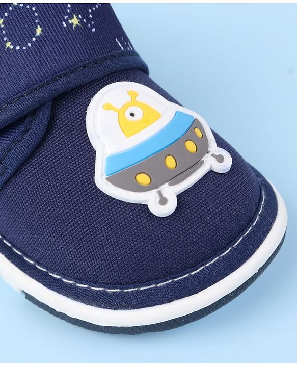 Cute Walk by Babyhug Velcro Closure Casual Shoes With Space Theme Print & Applique - Navy Blue