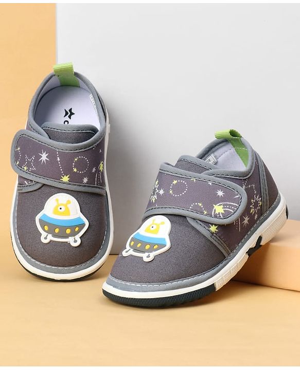 Cute Walk by Babyhug Velcro Closure Casual Shoes With Space Theme Print & Applique - Navy Blue