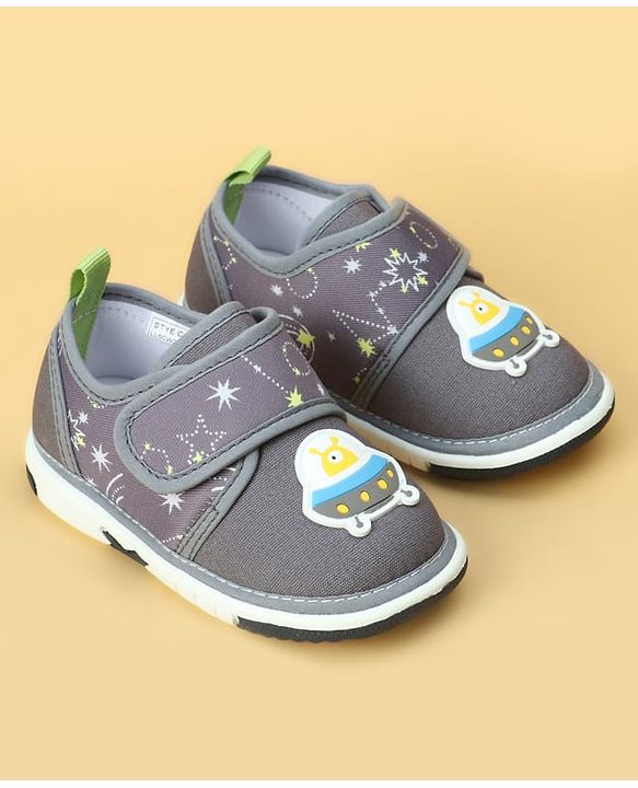 Cute Walk by Babyhug Velcro Closure Casual Shoes With Space Theme Print & Applique - Navy Blue