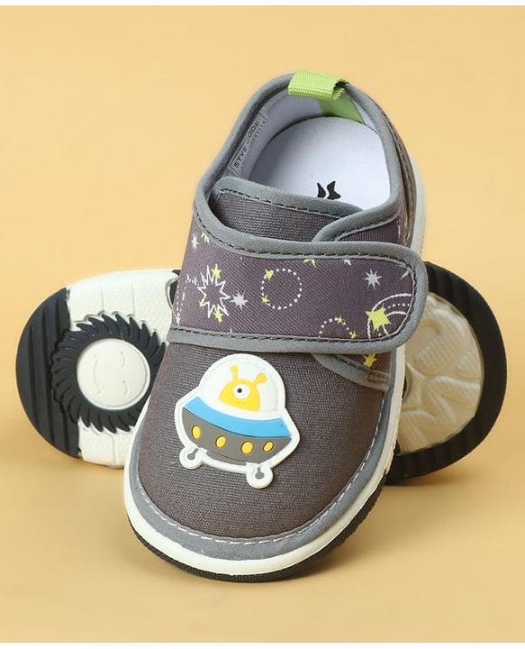 Cute Walk by Babyhug Velcro Closure Casual Shoes With Space Theme Print & Applique - Navy Blue