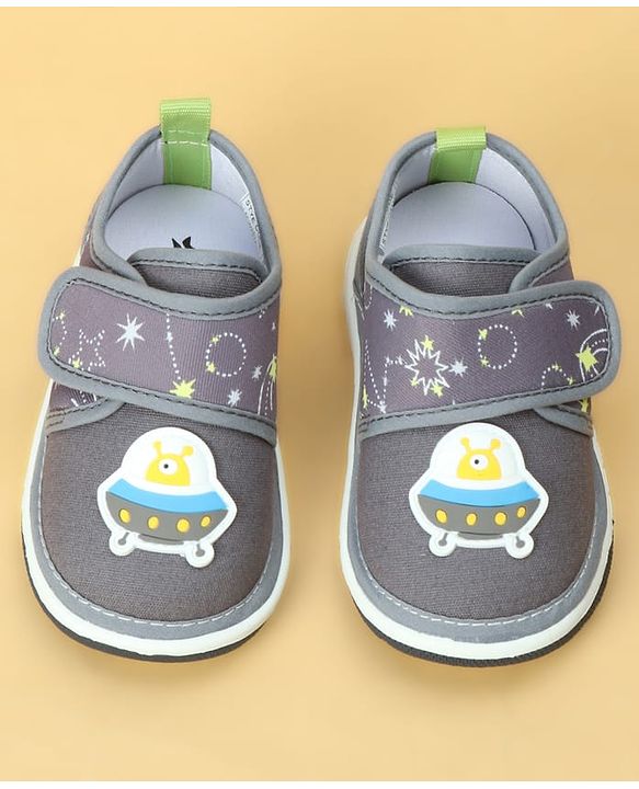Cute Walk by Babyhug Velcro Closure Casual Shoes With Space Theme Print & Applique - Navy Blue