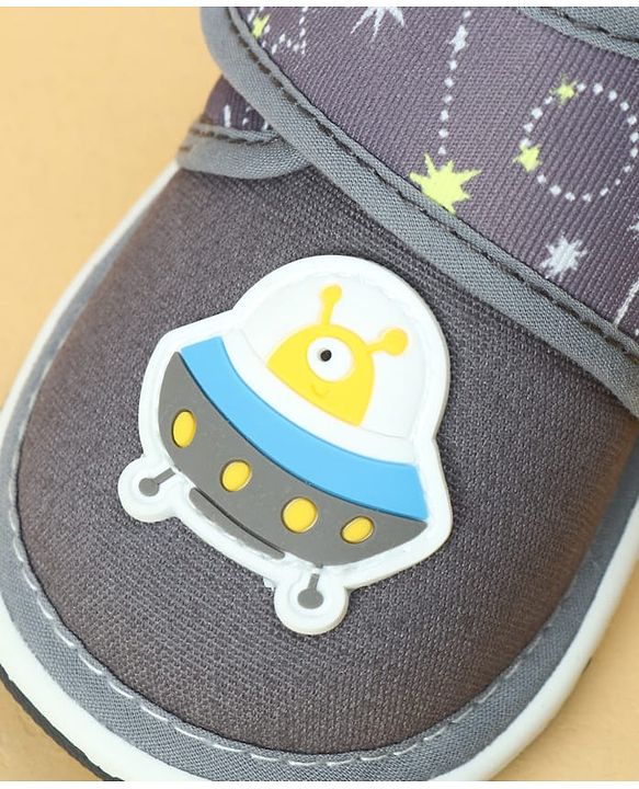 Cute Walk by Babyhug Velcro Closure Casual Shoes With Space Theme Print & Applique - Navy Blue