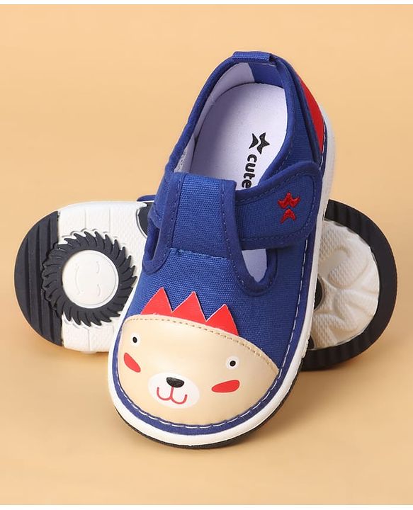 Cute Walk by Babyhug Casual Shoes With Velcro Closure & Face Applique - Black