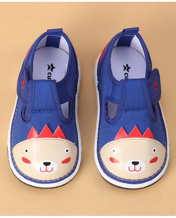 Cute Walk by Babyhug Casual Shoes With Velcro Closure & Face Applique - Black