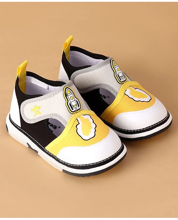 Cute Walk by Babyhug Velcro Closure Casual Shoes With Rocket Print & Applique - Yellow