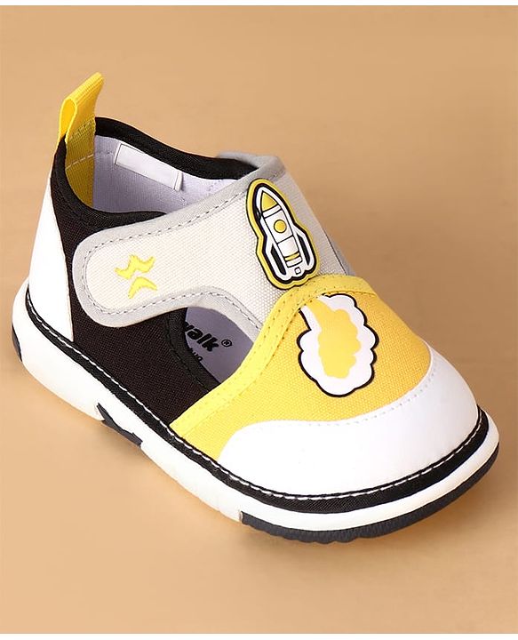 Cute Walk by Babyhug Velcro Closure Casual Shoes With Rocket Print & Applique - Yellow