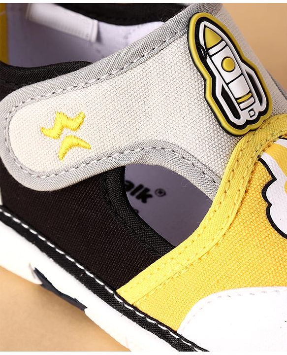 Cute Walk by Babyhug Velcro Closure Casual Shoes With Rocket Print & Applique - Yellow