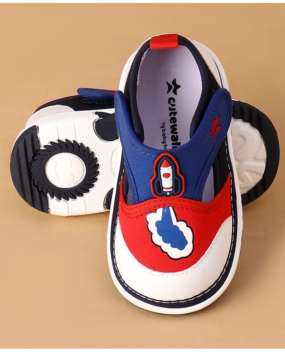 Cute Walk by Babyhug Velcro Closure Casual Shoes With Rocket Print & Applique - Yellow