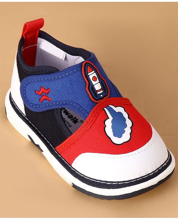 Cute Walk by Babyhug Velcro Closure Casual Shoes With Rocket Print & Applique - Yellow