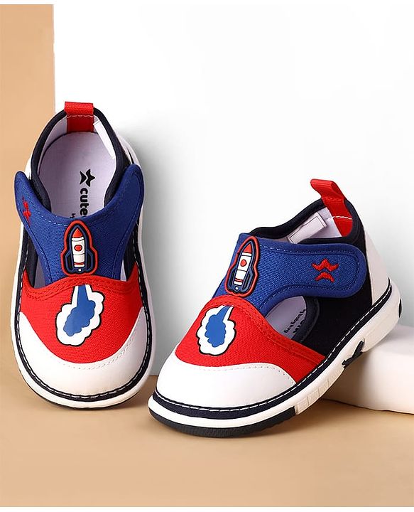 Cute Walk by Babyhug Velcro Closure Casual Shoes With Rocket Print & Applique - Yellow