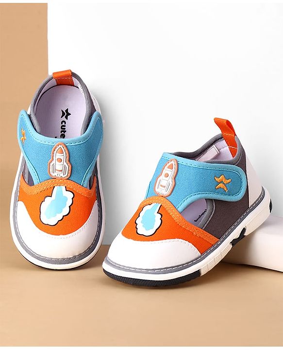 Cute Walk by Babyhug Velcro Closure Casual Shoes With Rocket Print & Applique - Yellow
