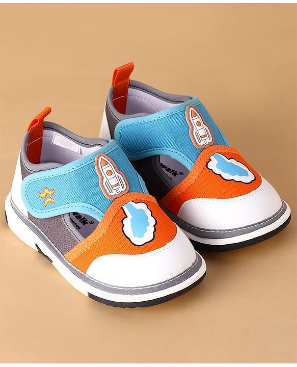 Cute Walk by Babyhug Velcro Closure Casual Shoes With Rocket Print & Applique - Yellow