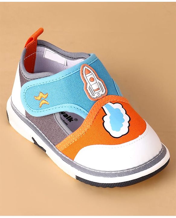 Cute Walk by Babyhug Velcro Closure Casual Shoes With Rocket Print & Applique - Yellow