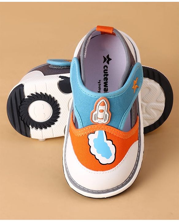 Cute Walk by Babyhug Velcro Closure Casual Shoes With Rocket Print & Applique - Yellow