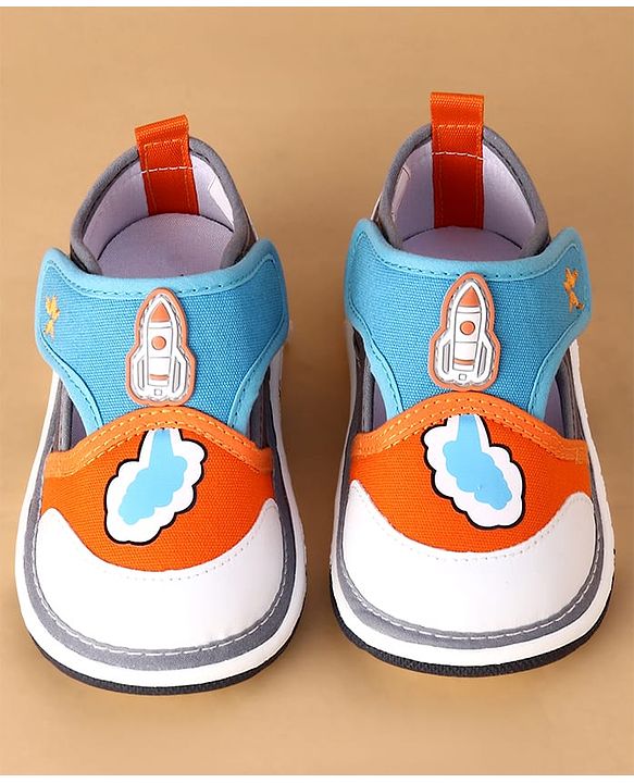 Cute Walk by Babyhug Velcro Closure Casual Shoes With Rocket Print & Applique - Yellow