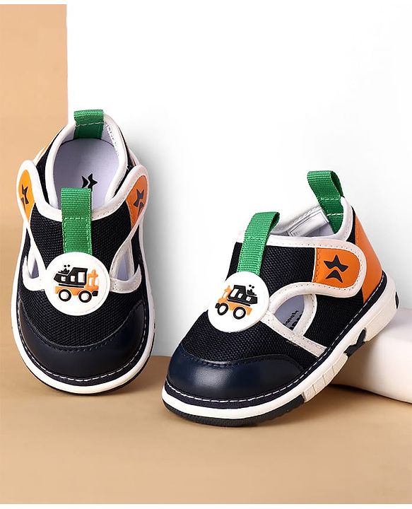 Cute Walk by Babyhug Velcro Closure Casual Shoes With Truck Applique - Navy Blue