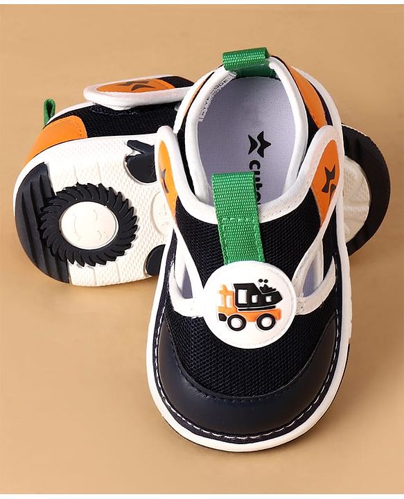 Cute Walk by Babyhug Velcro Closure Casual Shoes With Truck Applique - Navy Blue