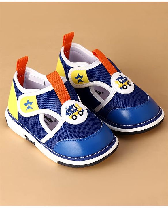 Cute Walk by Babyhug Velcro Closure Casual Shoes With Truck Applique - Navy Blue