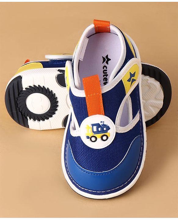 Cute Walk by Babyhug Velcro Closure Casual Shoes With Truck Applique - Navy Blue