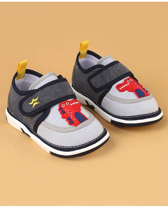 Cute Walk by Babyhug Casual Shoes With Dino Applique & Velcro Closure - Grey