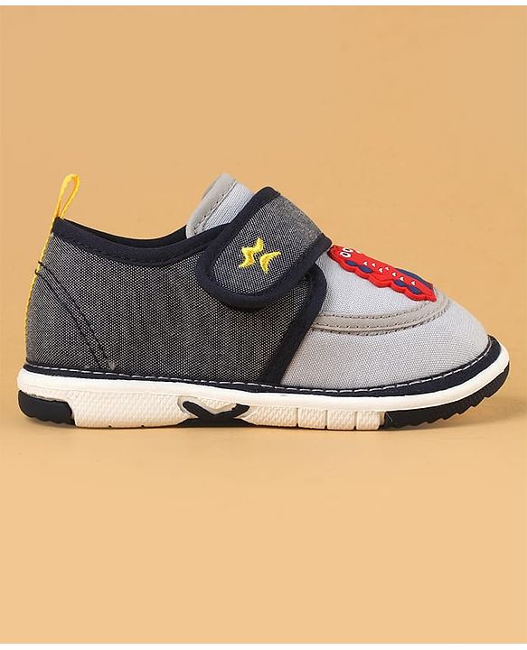 Cute Walk by Babyhug Casual Shoes With Dino Applique & Velcro Closure - Grey
