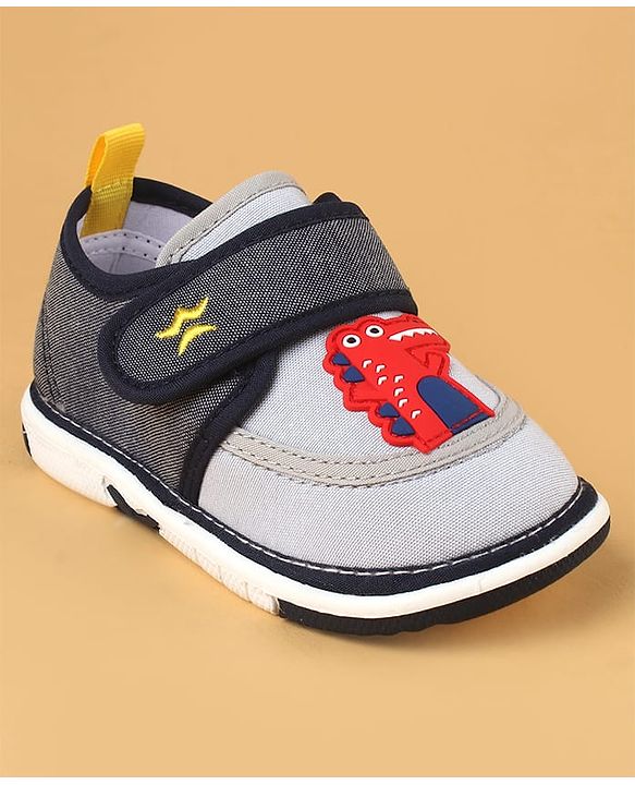 Cute Walk by Babyhug Casual Shoes With Dino Applique & Velcro Closure - Grey