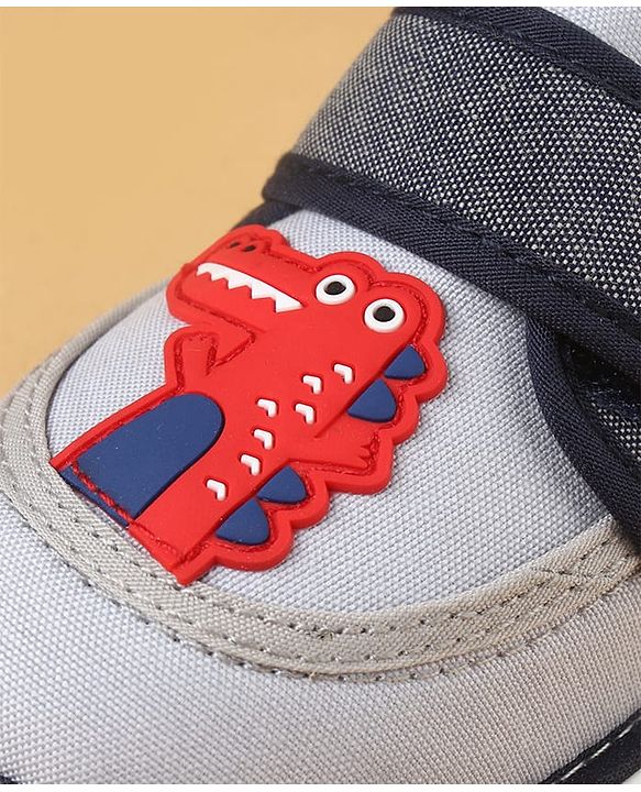 Cute Walk by Babyhug Casual Shoes With Dino Applique & Velcro Closure - Grey