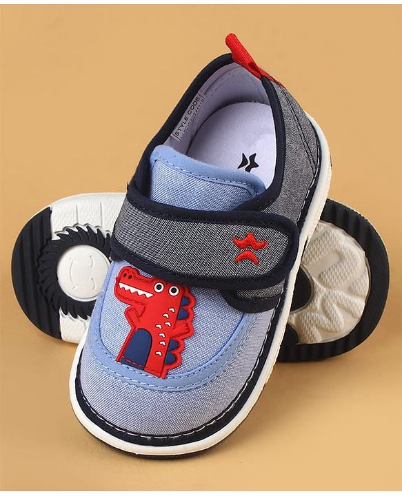 Cute Walk by Babyhug Casual Shoes With Dino Applique & Velcro Closure - Grey